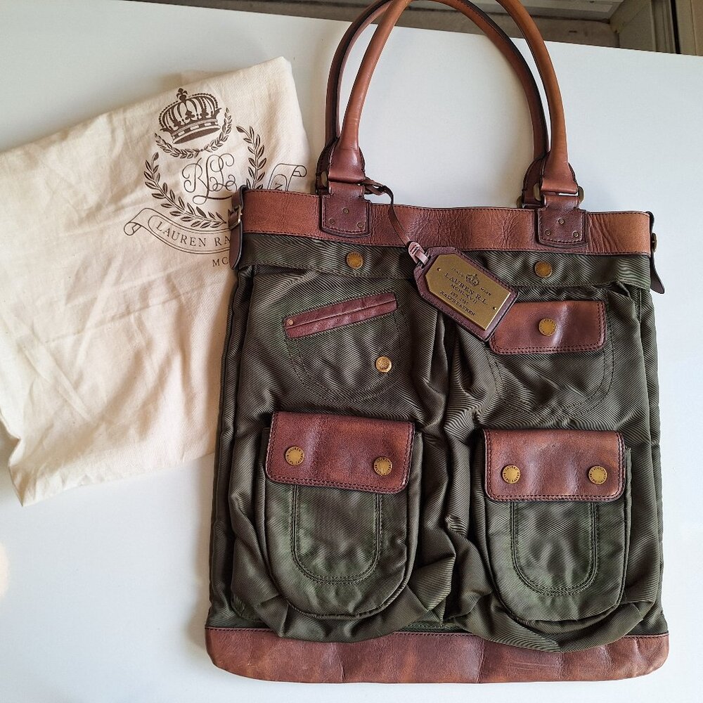 Vintage Ralph Lauren Olive and Brown Shoulder Bag - Stunning!!